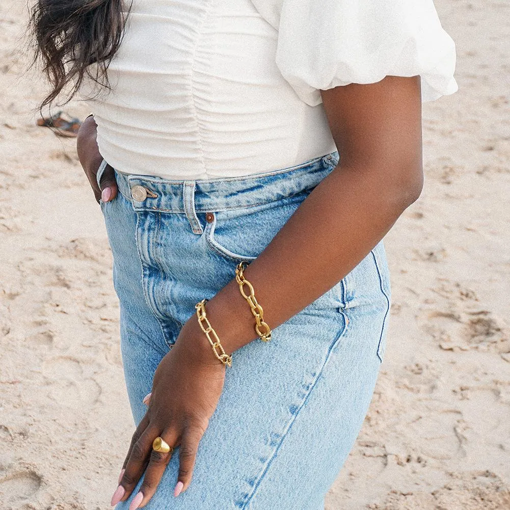 Geometric Rectangle Link Necklace, Bracelet, and Ring Set - Hypoallergenic Gold Jewelry for Women