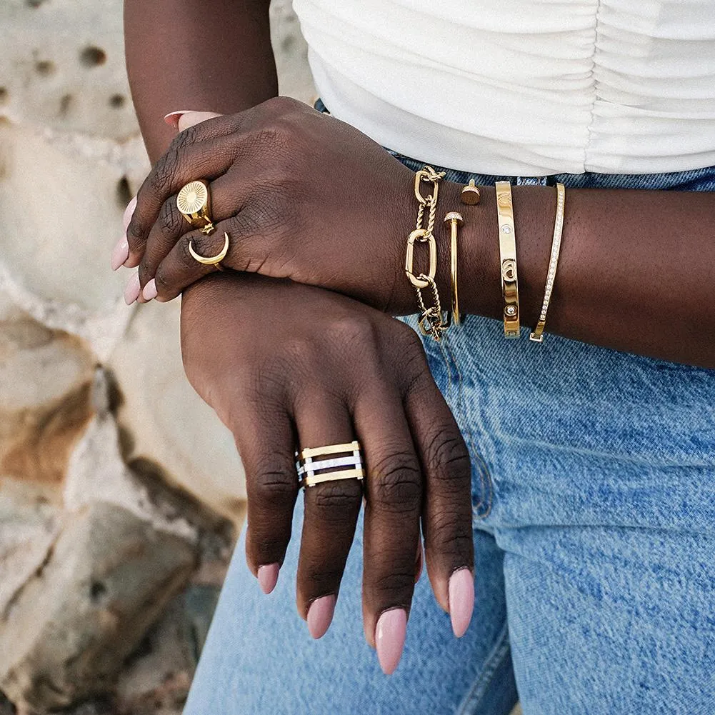 Geometric Rectangle Link Necklace, Bracelet, and Ring Set - Hypoallergenic Gold Jewelry for Women