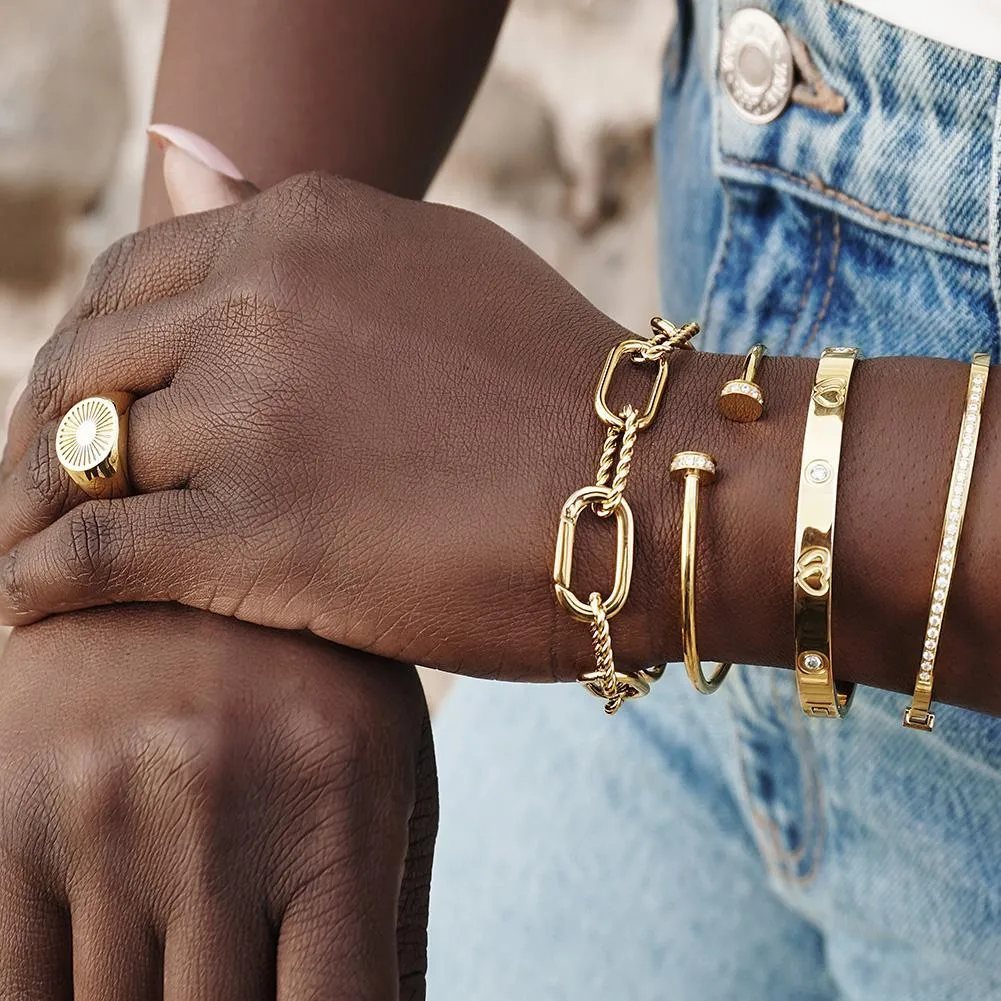 Geometric Rectangle Link Necklace, Bracelet, and Ring Set - Hypoallergenic Gold Jewelry for Women