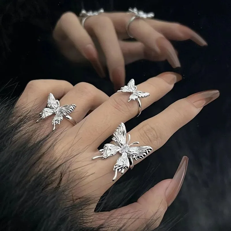 Geometric Three Butterflies Ring Set