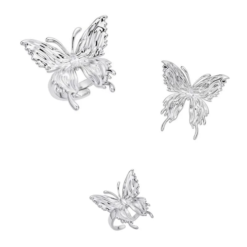 Geometric Three Butterflies Ring Set