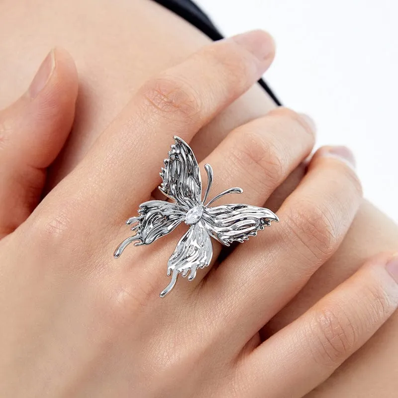 Geometric Three Butterflies Ring Set