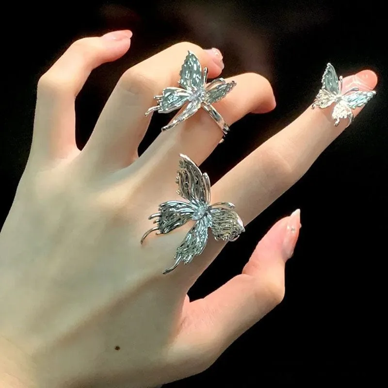 Geometric Three Butterflies Ring Set
