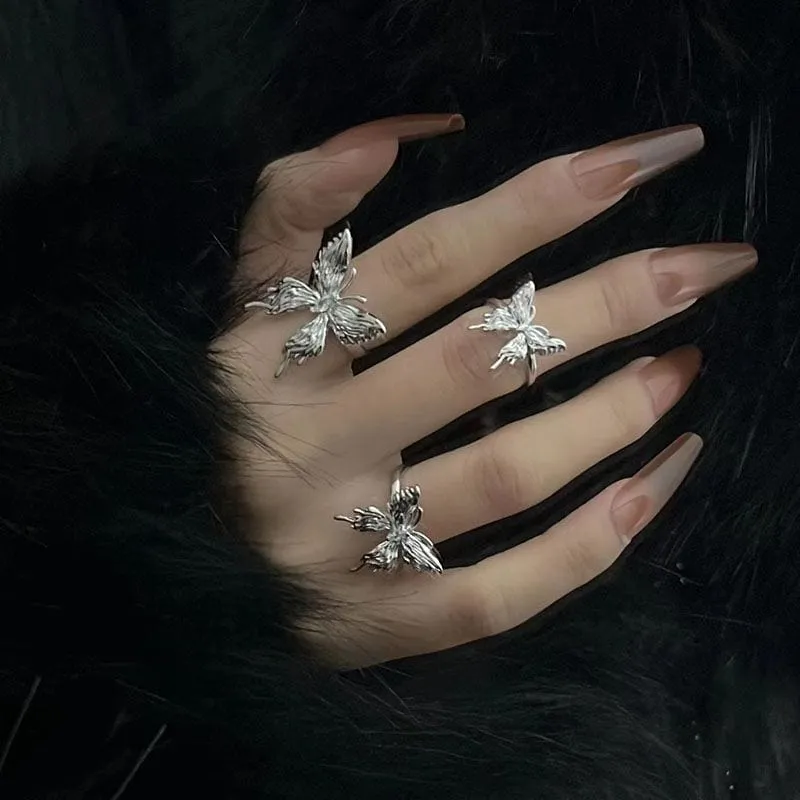 Geometric Three Butterflies Ring Set