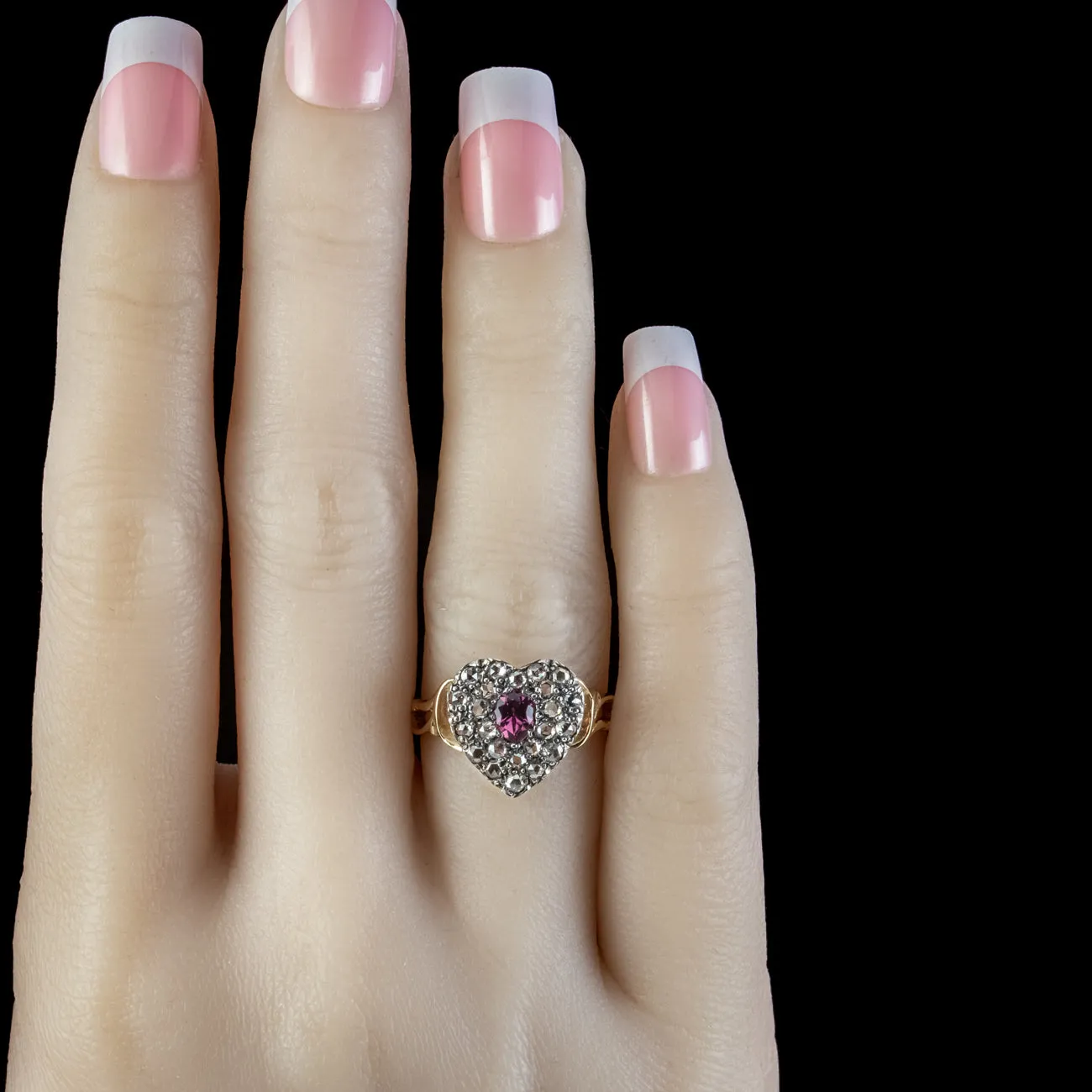 Georgian Style Pink Sapphire Diamond Heart Ring