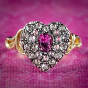 Georgian Style Pink Sapphire Diamond Heart Ring