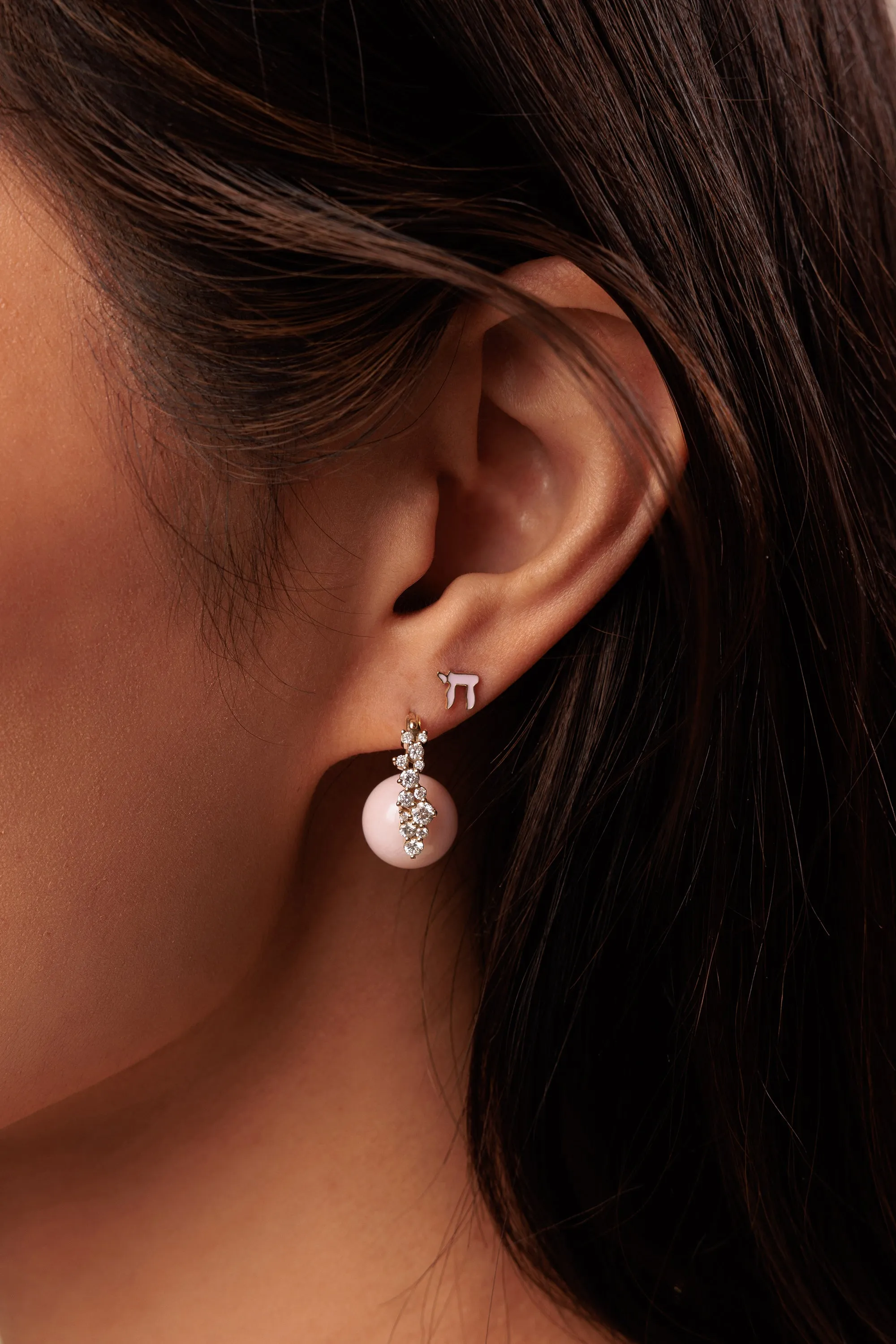 Gold & Diamond Cocktail Pink Opal Earrings
