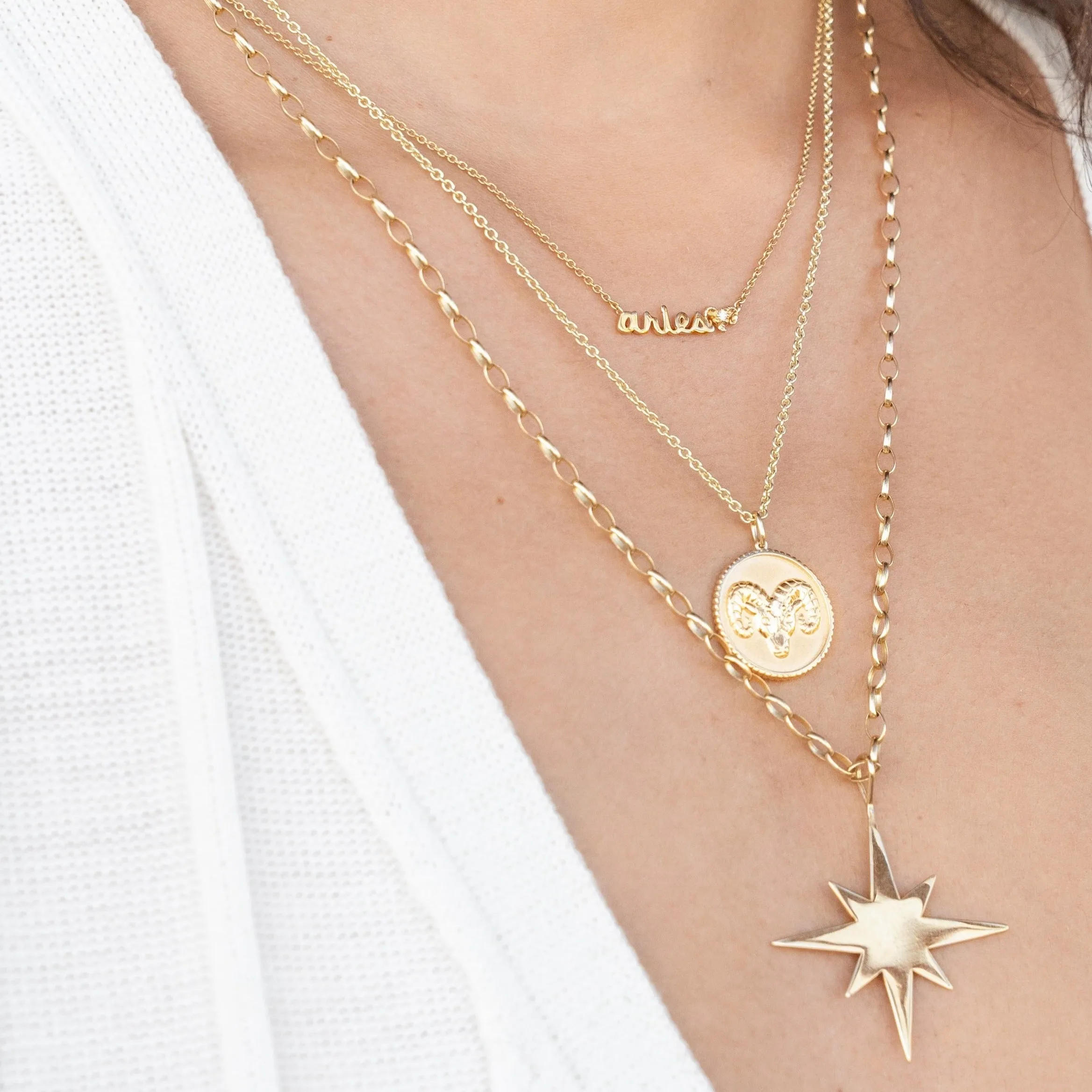 Gold & Diamond Large Aquarius Zodiac Medallion