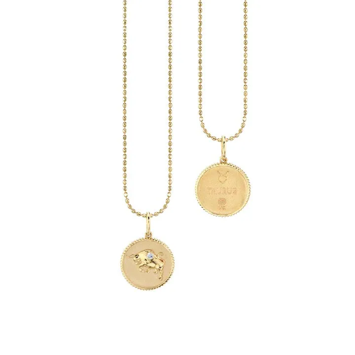 Gold & Diamond Taurus Zodiac Medallion