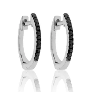 Gold Black Diamond Huggie Hoop Earrings