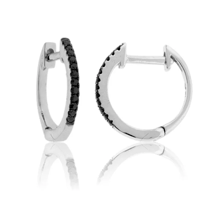 Gold Black Diamond Huggie Hoop Earrings