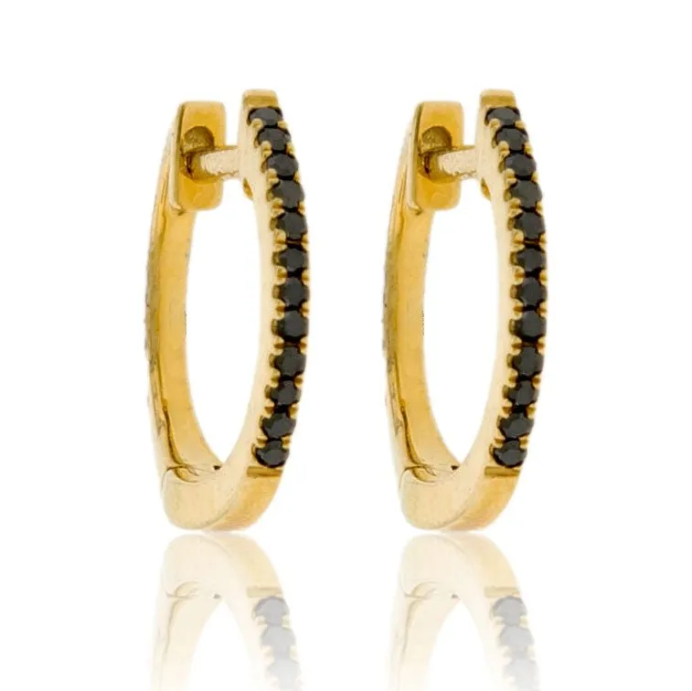 Gold Black Diamond Huggie Hoop Earrings