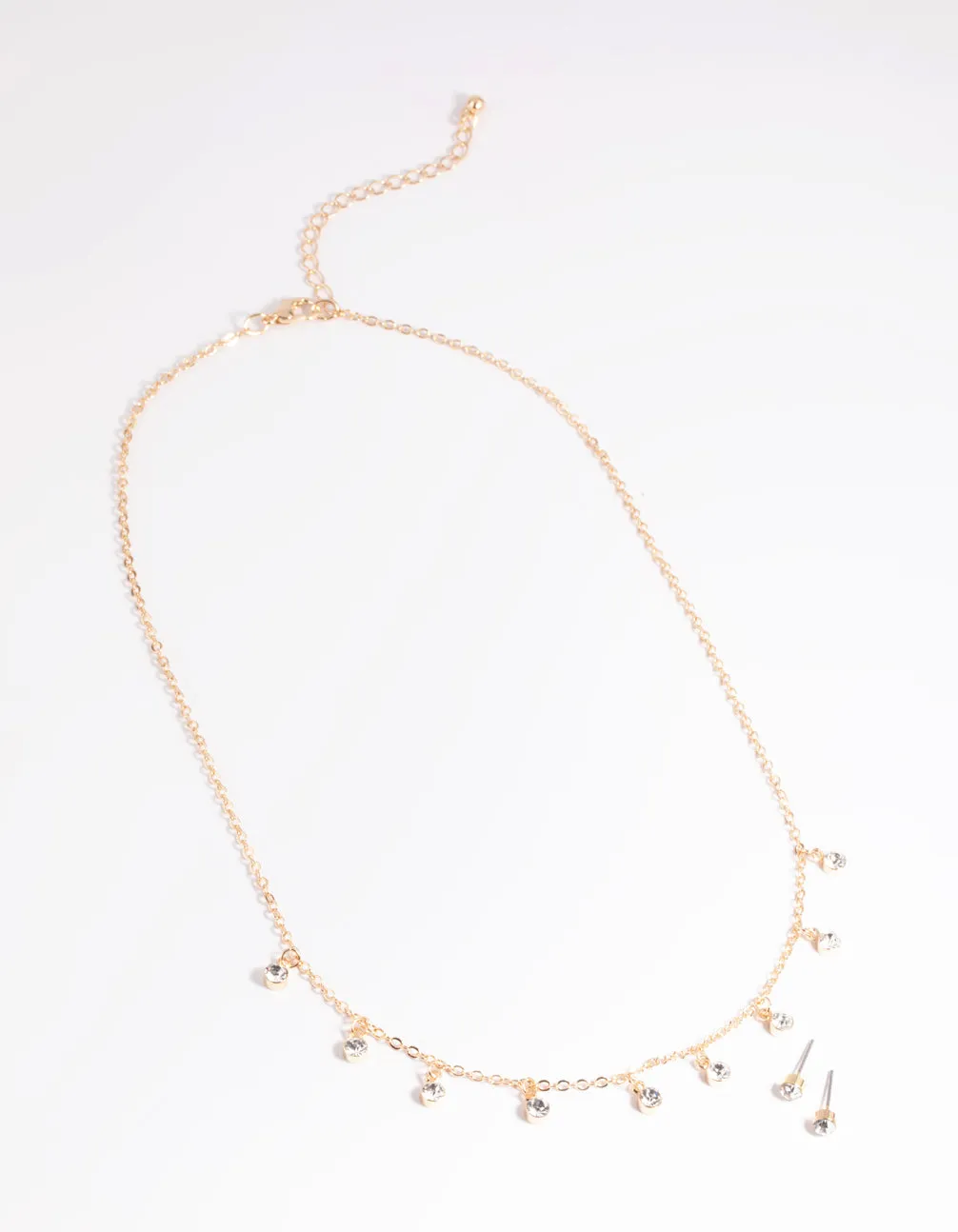 Gold Diamante Droplet Necklace & Earrings Set