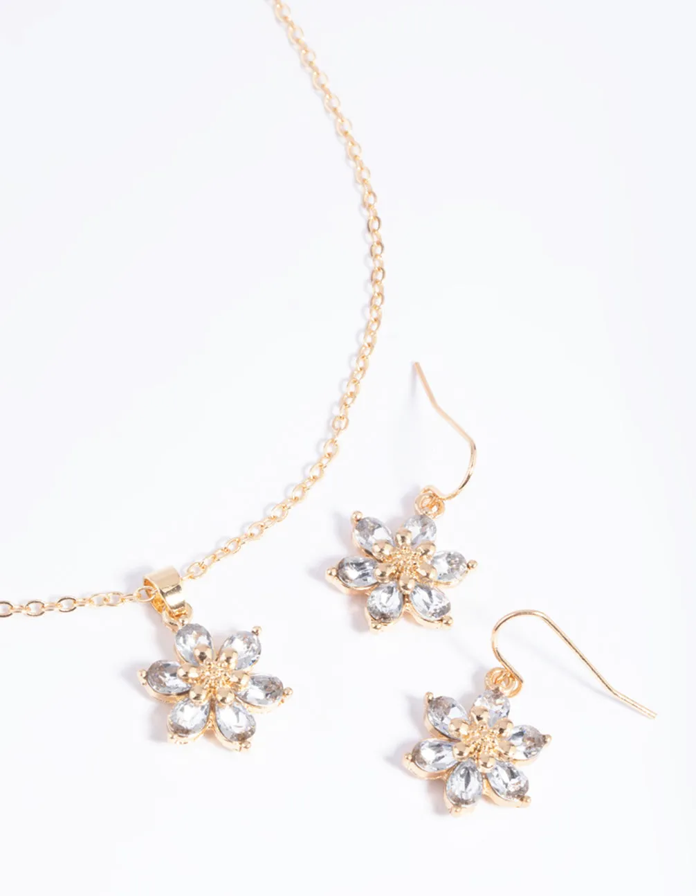 Gold Diamante Flower Necklace & Earrings Set