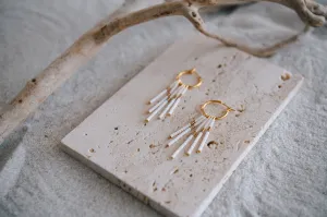Gold Dust Beaded Fringe Hoop Earrings