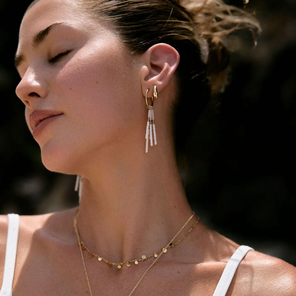 Gold Dust Beaded Fringe Hoop Earrings