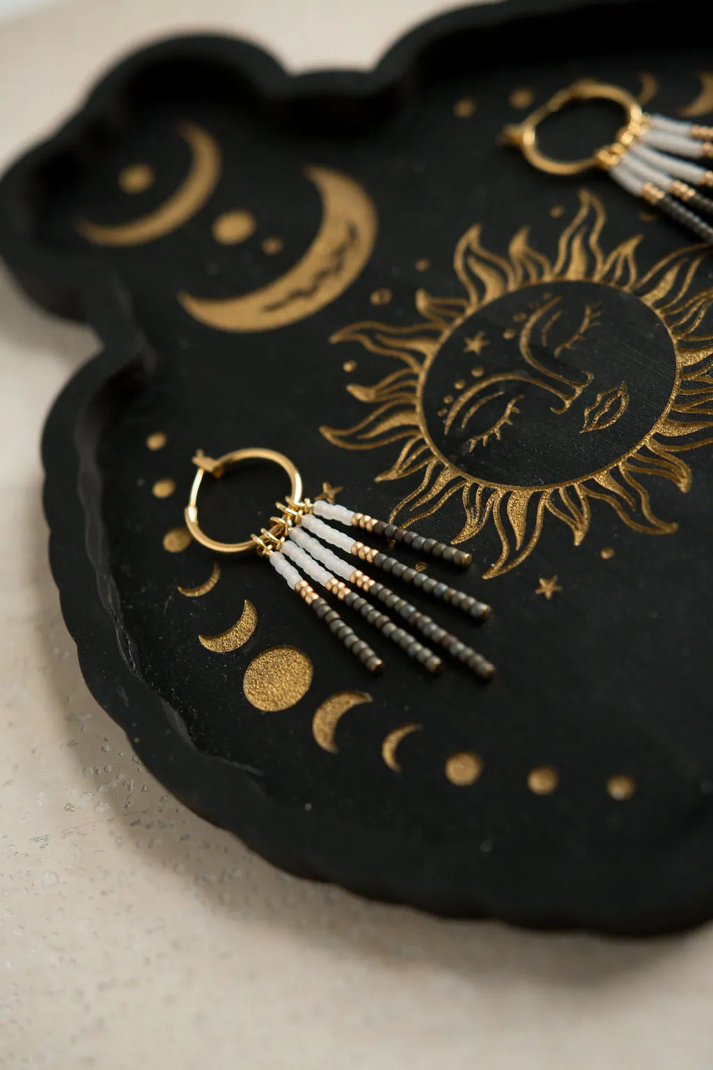 Gold Dust Beaded Fringe Hoop Earrings