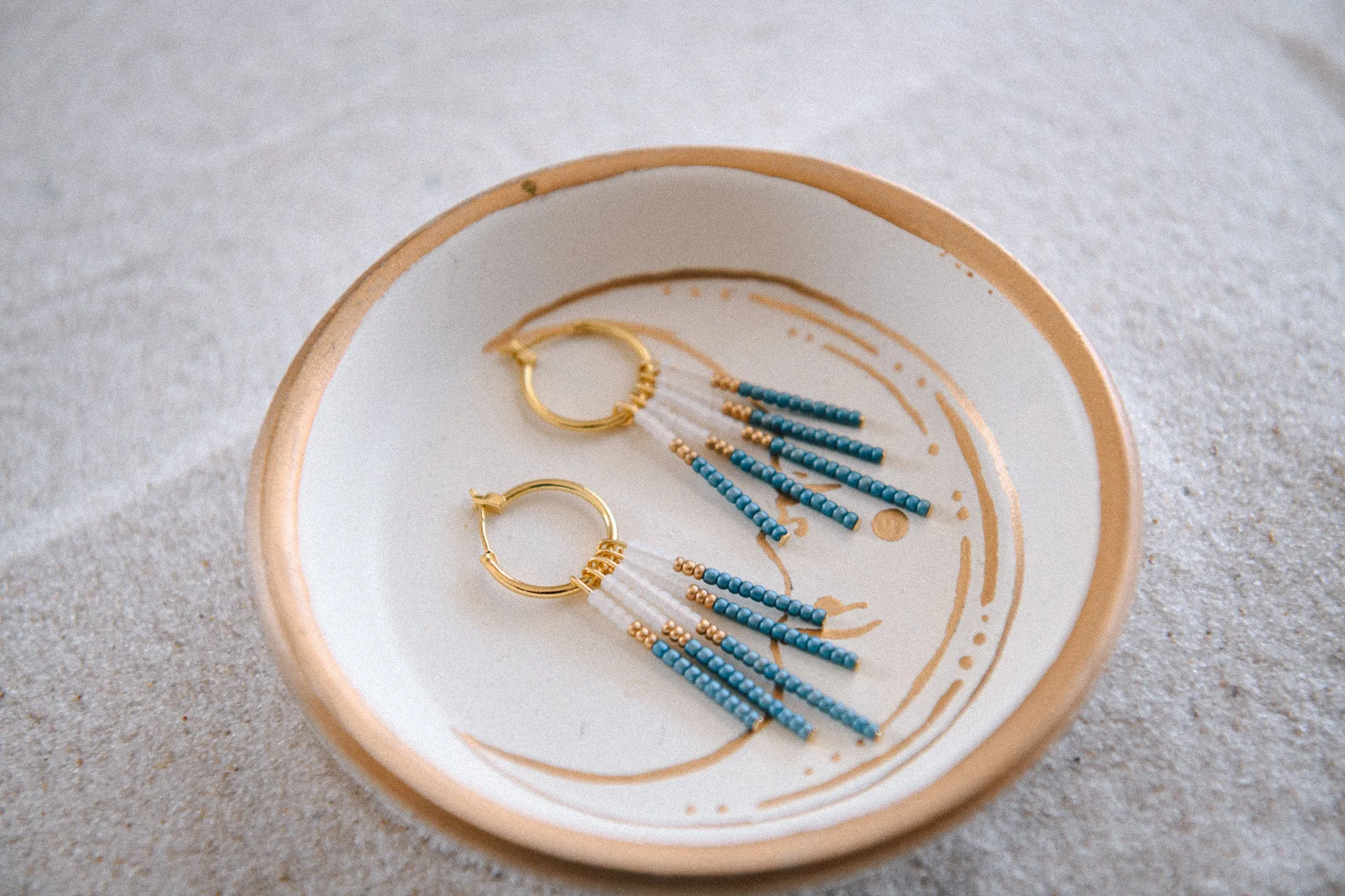 Gold Dust Beaded Fringe Hoop Earrings