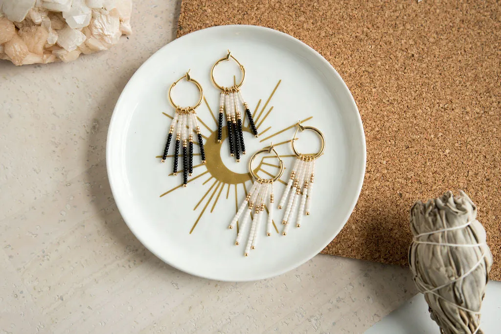 Gold Dust Beaded Fringe Hoop Earrings
