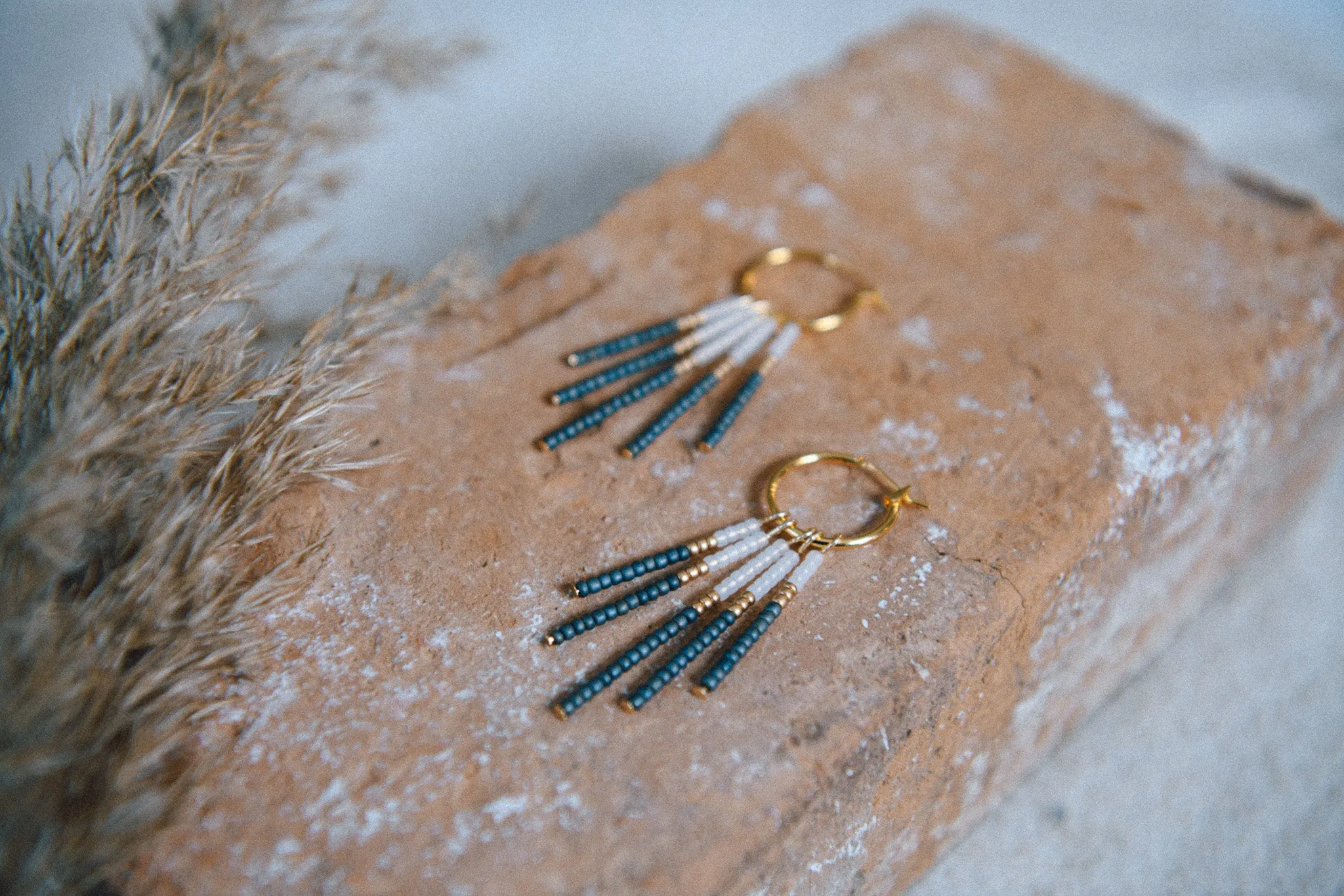 Gold Dust Beaded Fringe Hoop Earrings