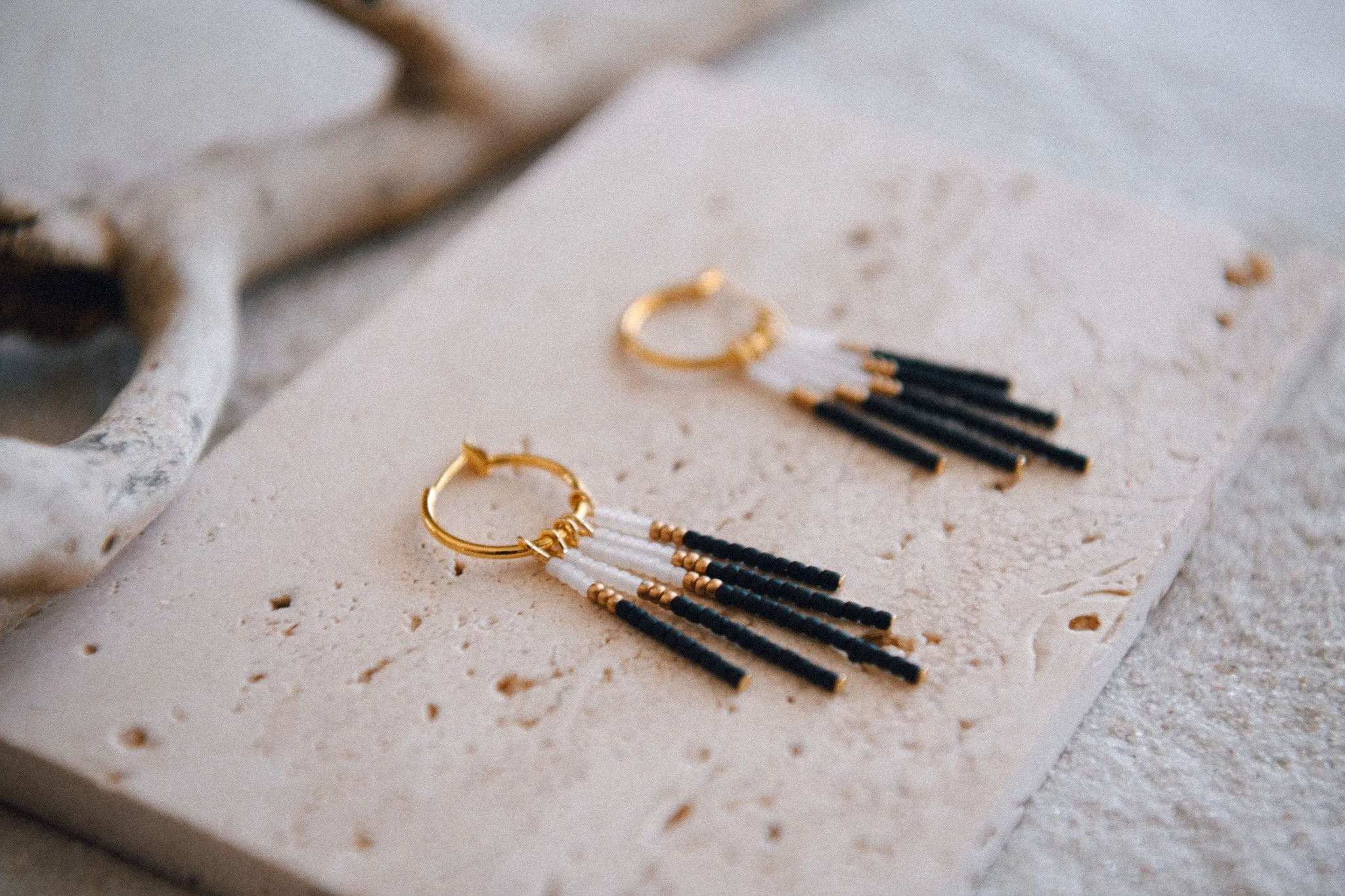 Gold Dust Beaded Fringe Hoop Earrings