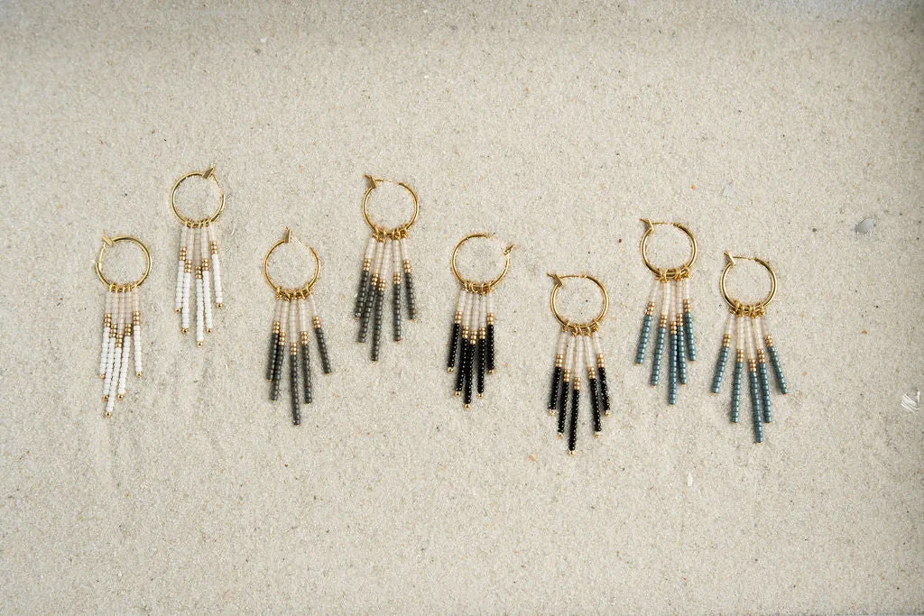 Gold Dust Beaded Fringe Hoop Earrings