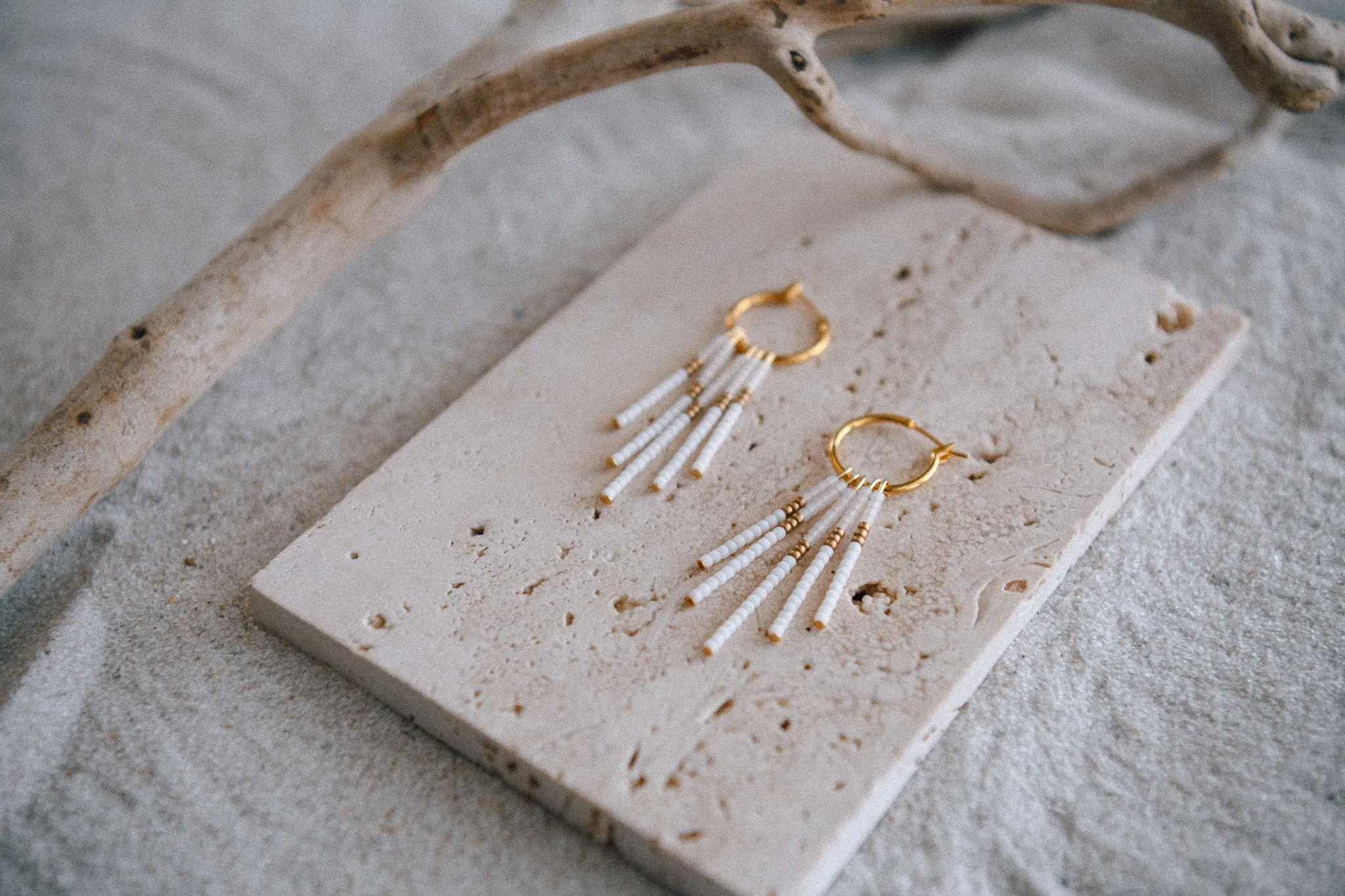 Gold Dust Beaded Fringe Hoop Earrings