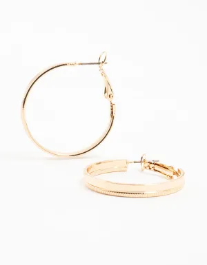 Gold Etched & Plain Hoop Earrings
