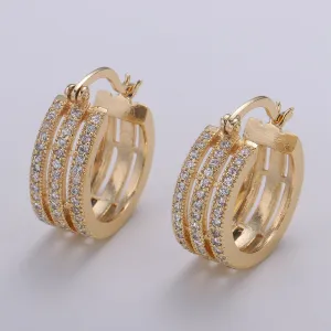 Gold Filled Triple Layered Circle Round Huggies Earring CZ Micro Pave Geometric Shape Earring Jewelry GP-661