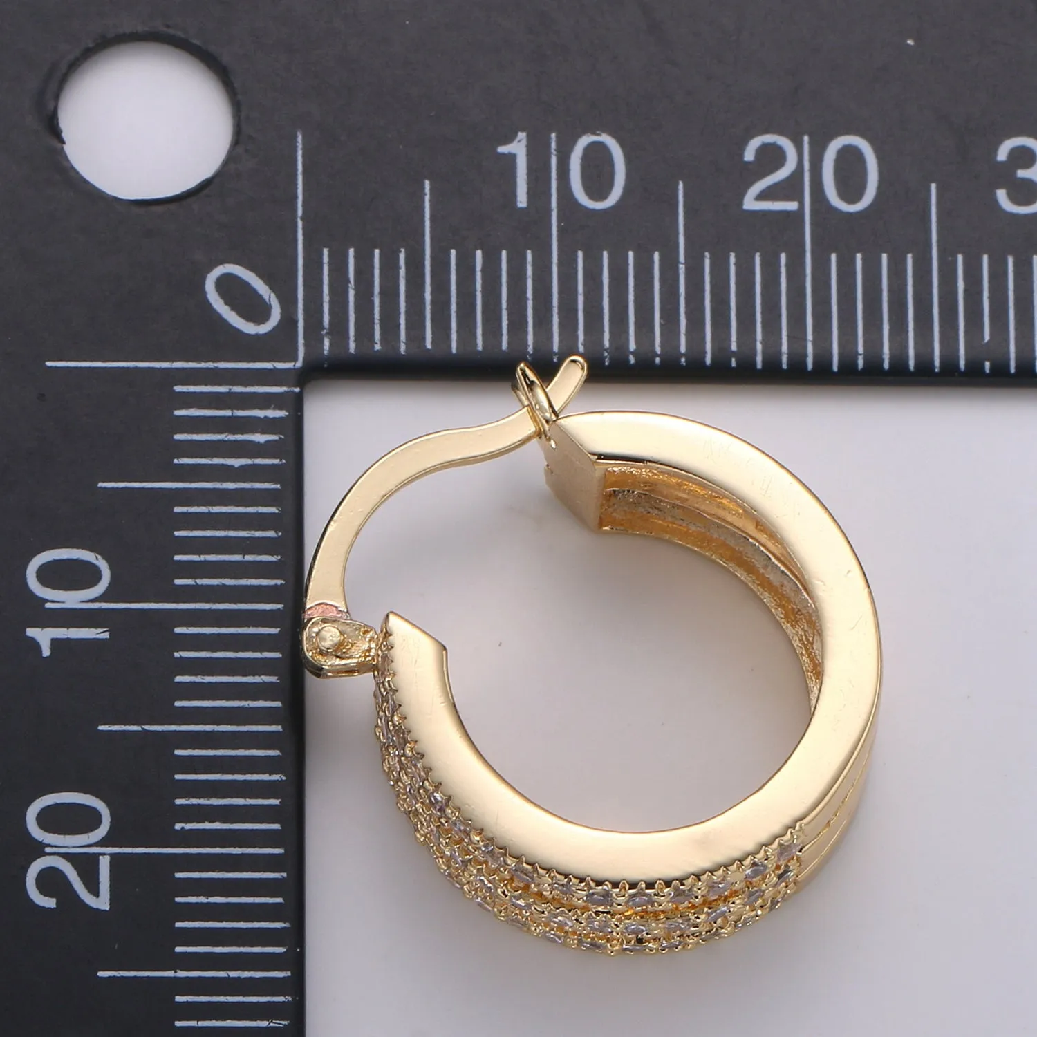 Gold Filled Triple Layered Circle Round Huggies Earring CZ Micro Pave Geometric Shape Earring Jewelry GP-661