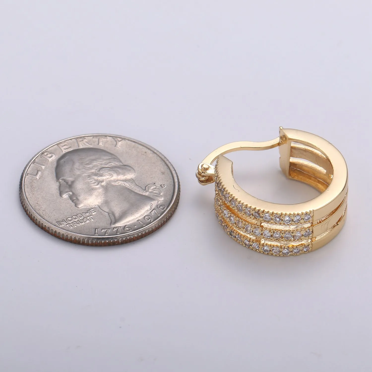 Gold Filled Triple Layered Circle Round Huggies Earring CZ Micro Pave Geometric Shape Earring Jewelry GP-661