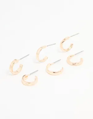 Gold Textured & Sleek Hoop Earrings 3-Pack