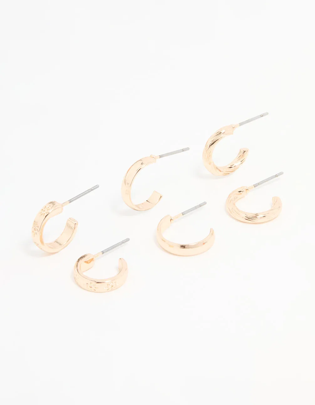 Gold Textured & Sleek Hoop Earrings 3-Pack
