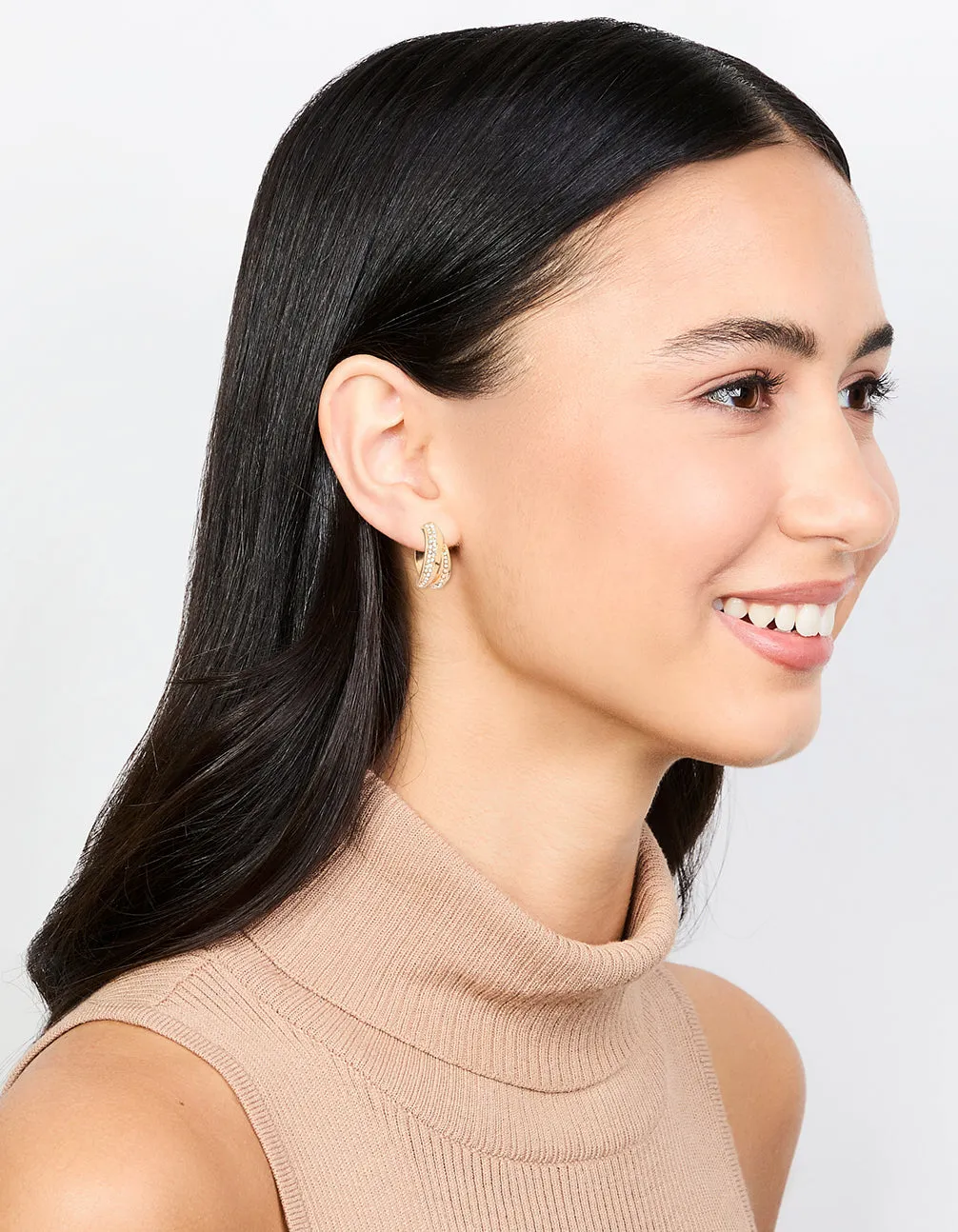 Gold Thick Diamante Double Hoop Earrings