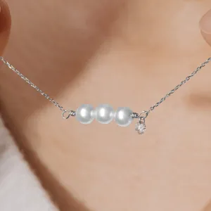 Gold Three Pearls and Diamond Necklace