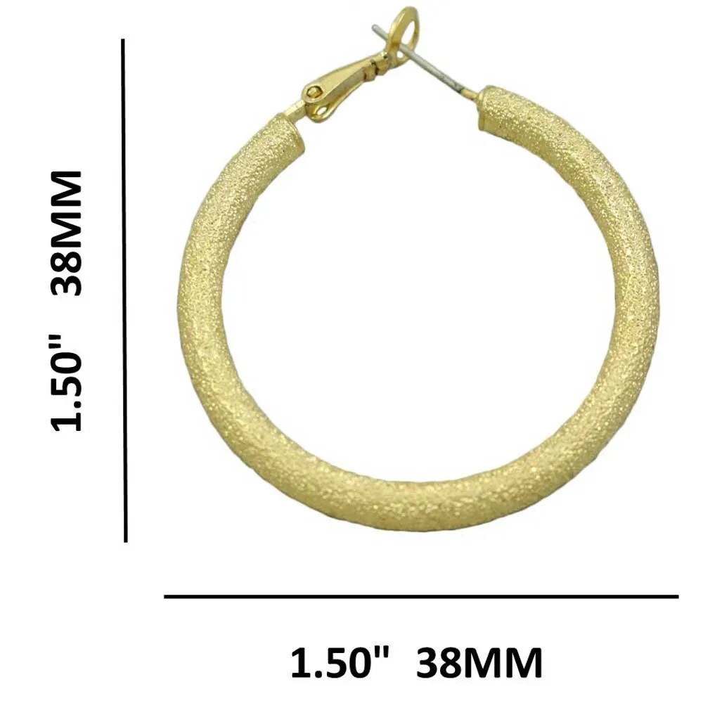 Gold-tone Frosted Medium Hoop Pierced Earring - MEC402