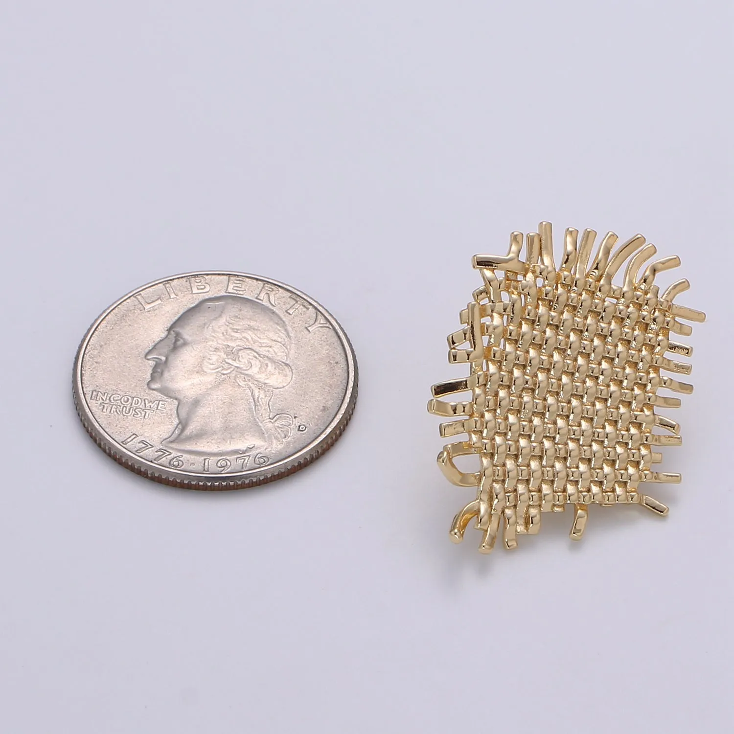 Golden Honey Comb Webbing Braid Studs Earring, Plain Gold Geometric Rectangle Nature Braid Shape Earring Jewelry GP-888