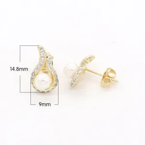 Golden Micro Pave Oval Studs Earring CZ Geometric Shape Earring Jewelry GP-753