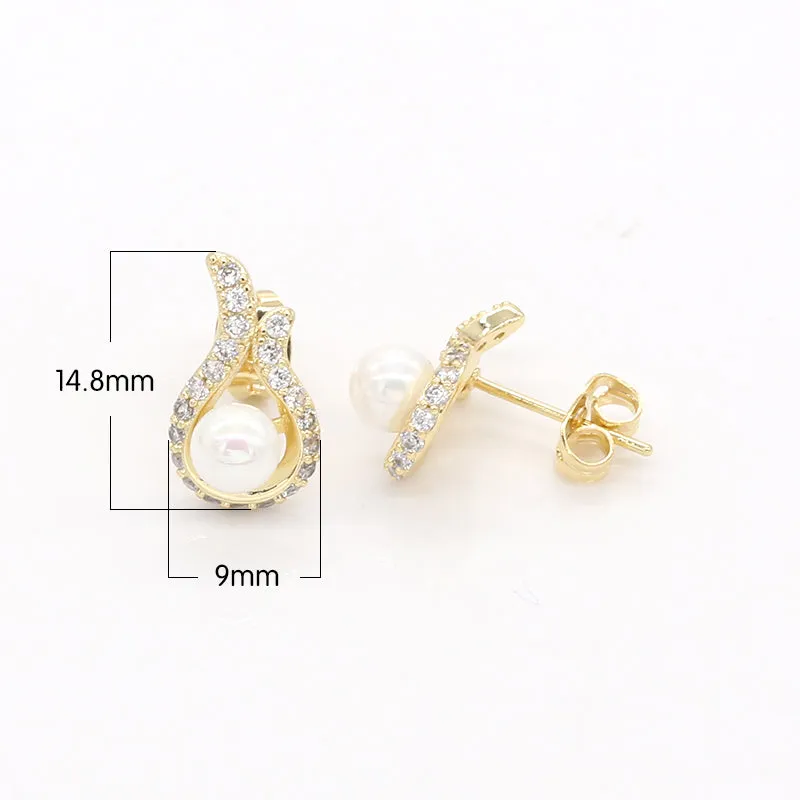 Golden Micro Pave Oval Studs Earring CZ Geometric Shape Earring Jewelry GP-753