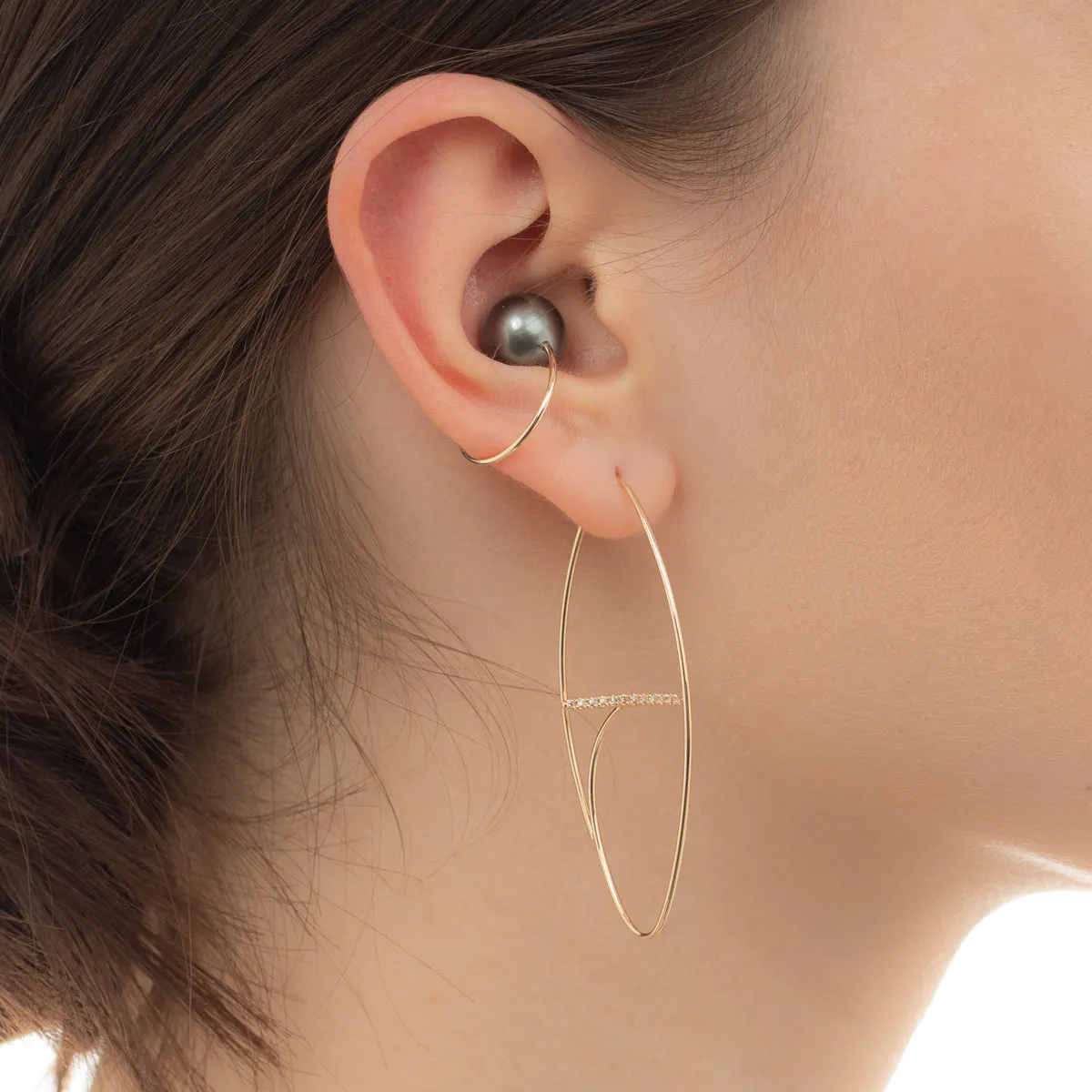 GOSSAMER Diamond Bar Floating Oval Earring Large size