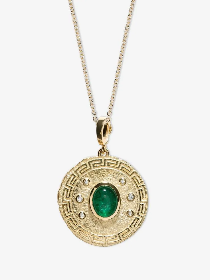 Greek Pattern & Emerald Large Coin Charm