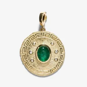 Greek Pattern & Emerald Large Coin Charm