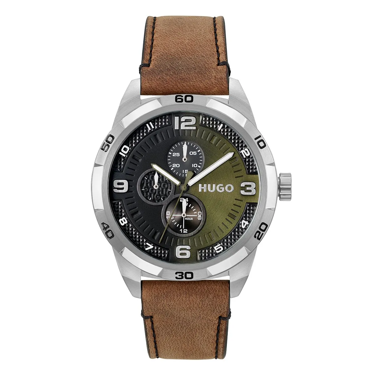 #Grip 46Mm Stainless Steel Case And Black Dial With Brown Leather Strap