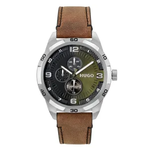 #Grip 46Mm Stainless Steel Case And Black Dial With Brown Leather Strap