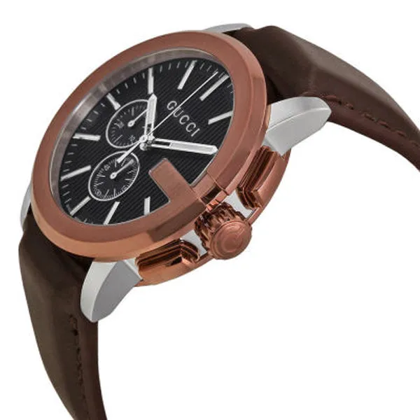 Gucci G-Chrono Brown Leather Black Dial Chronograph Quartz Watch for Gents - YA101202