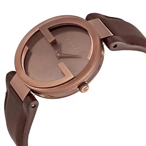 Gucci Interlocking Brown Leather Brown Dial Quartz Watch for Ladies - YA133309