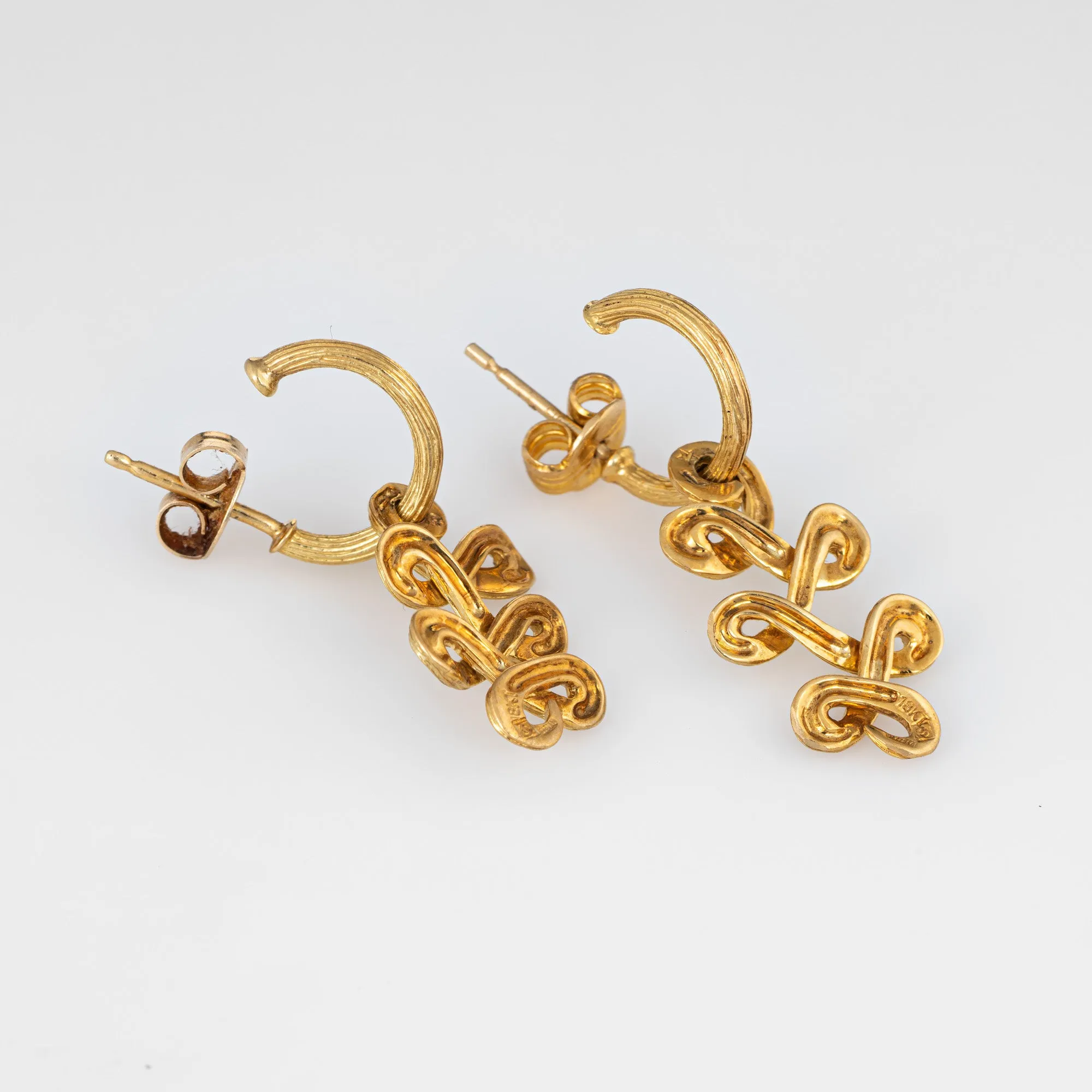 H Stern Earrings 18k Yellow Gold Swirl Ribbon Design Estate Fine Signed Jewelry