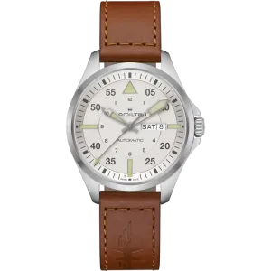 Hamilton Khaki Aviation Pilot Day Date Auto Silver on Leather