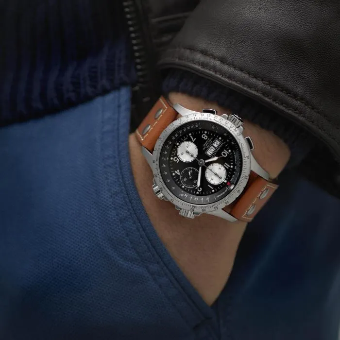 Hamilton Khaki Aviation X-Wind Auto Chrono on leather