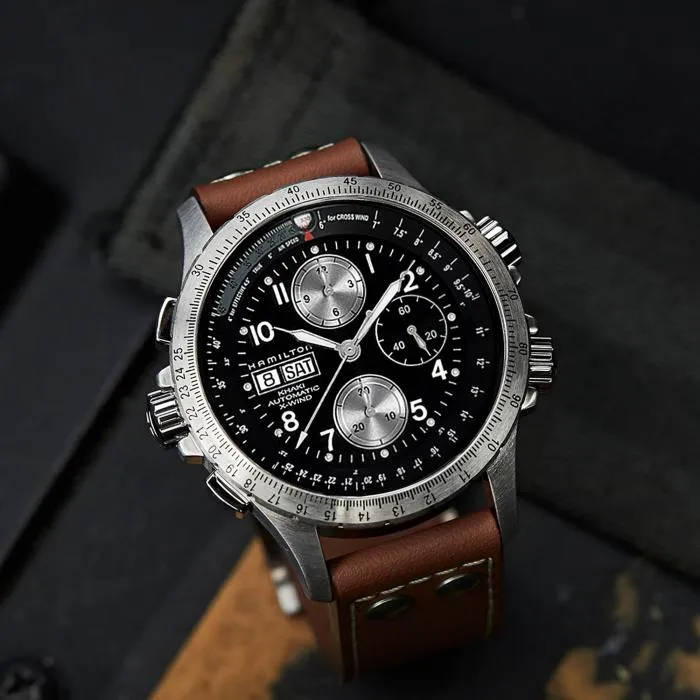 Hamilton Khaki Aviation X-Wind Auto Chrono on leather